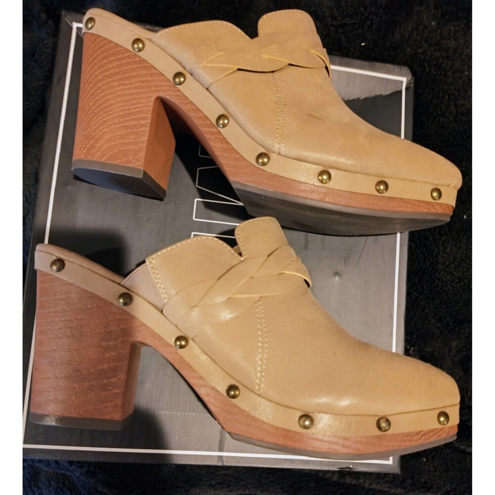 Brand New MIA Beige Leather Slip on Clog Heels Embellished with Studs Size 7M - Picture 8 of 9